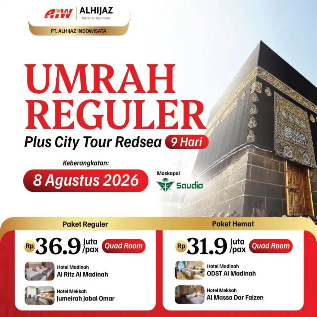 umroh reguler 9 hari 8 agustus 2026